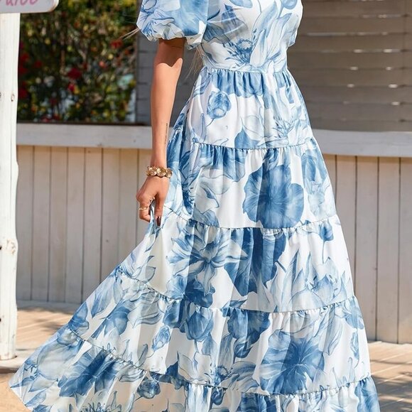 Short Sleeve Floral Maxi Dresses for Women 2025 Wedding Guest Summer Dress Flowy - Picture 7 of 7